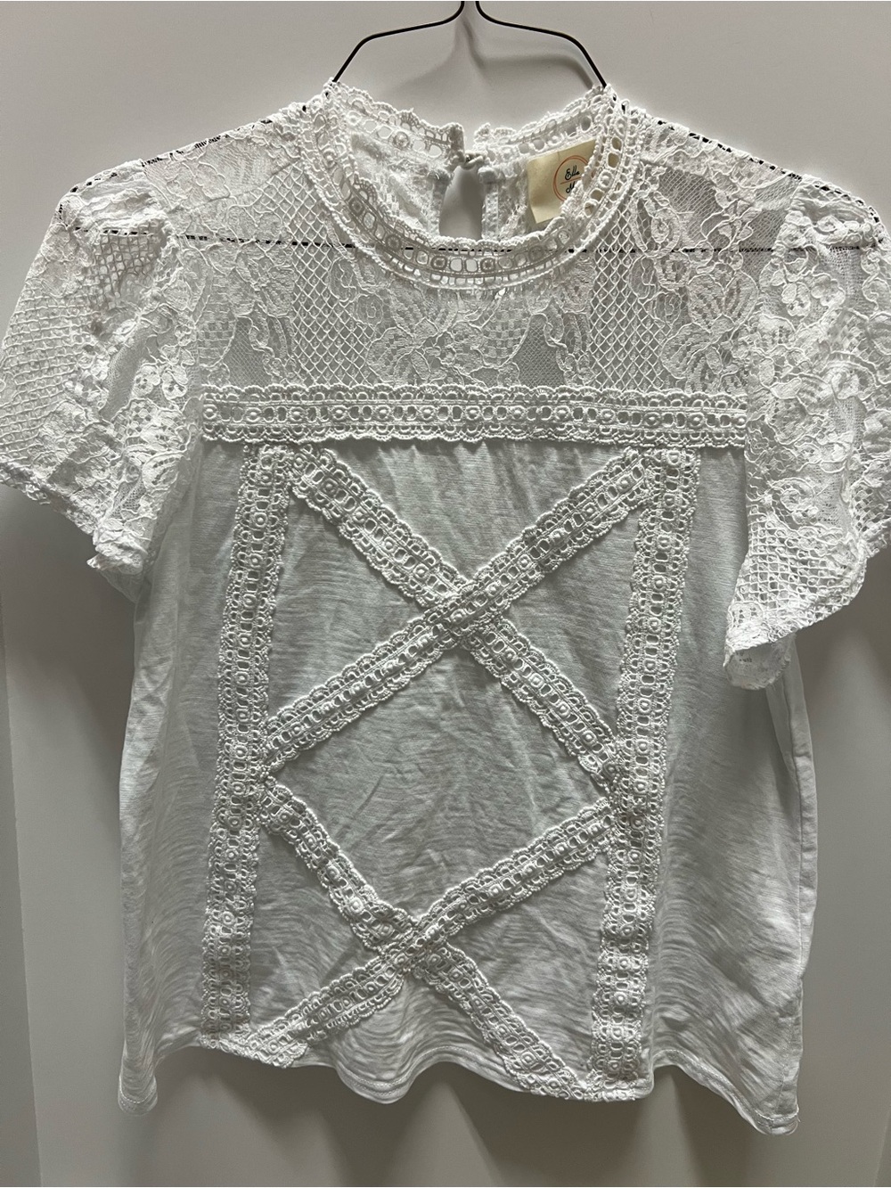 Ella White Lace Crochet Short Sleeve Blouse